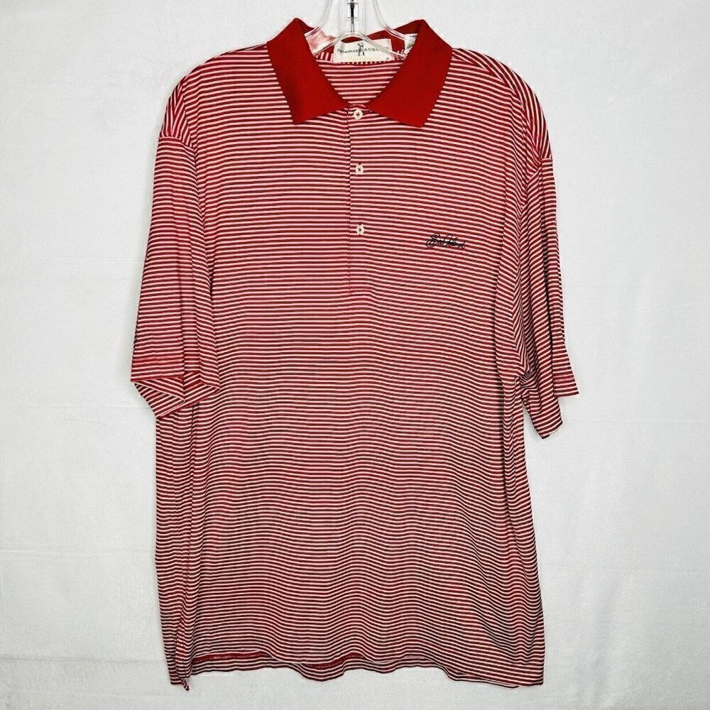 Fairway & Greene Golf Mens Polo Shirt Red/White Striped Sz Large Sea Island Logo